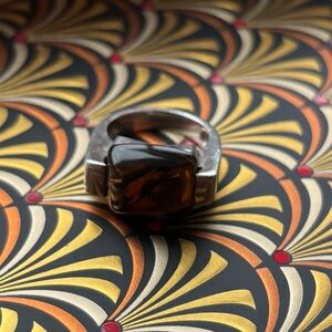 Vintage Smoky Quartz  925 Sterling Silver Ring – Modernist Statement Ring